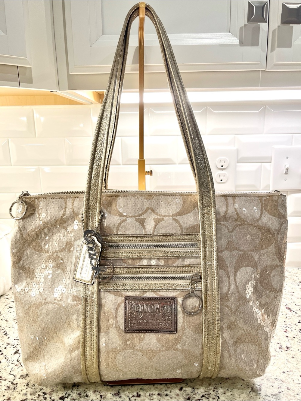 Coach Poppy Sequin Signature Glam Tote EUC
